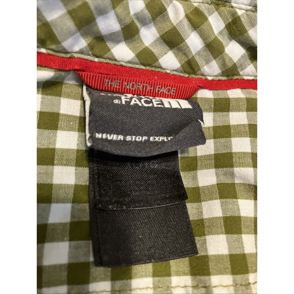 The North Face Mens XL Olive Green Gingham Short Sleeve Button Down Shirt Hiking